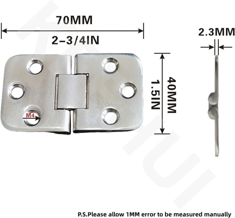 keehui Stainless Steel 316 CAST Solid Marine Grade 180 Degree Flush Mount Hatch Hinge 2-3/4in x 1-1/2in(70mmx40mm) for Boat, RVs (Pair) - Image 2